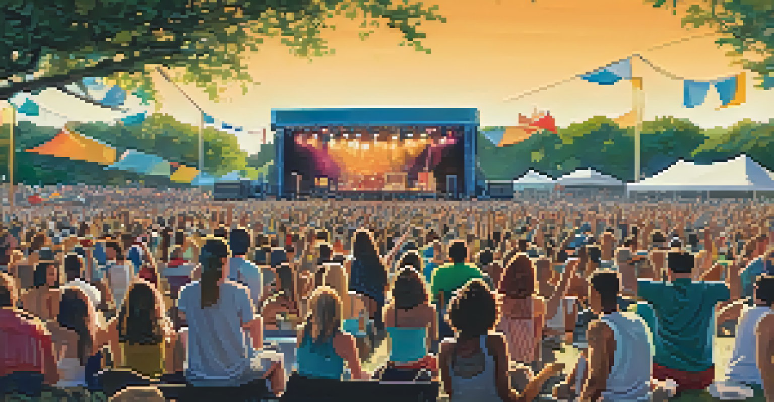 An outdoor concert at the Austin City Limits Music Festival, showing a large audience enjoying live music under the sun.