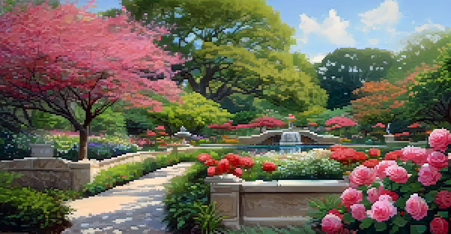A beautifully landscaped Zilker Botanical Garden featuring vibrant flowers, serene pathways, and themed areas inviting exploration.