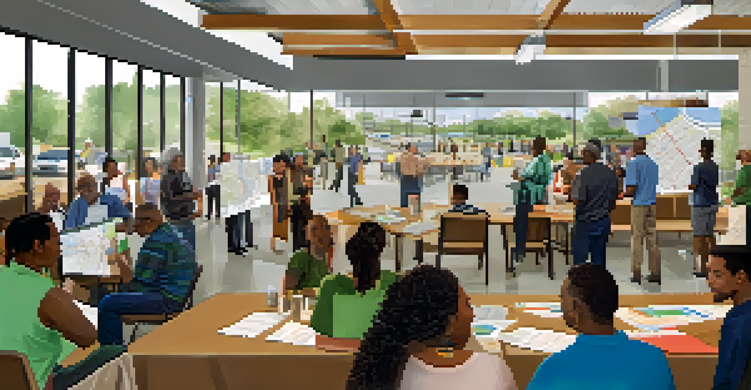 Residents of Austin participating in a community meeting about the light rail project, engaged in discussion.