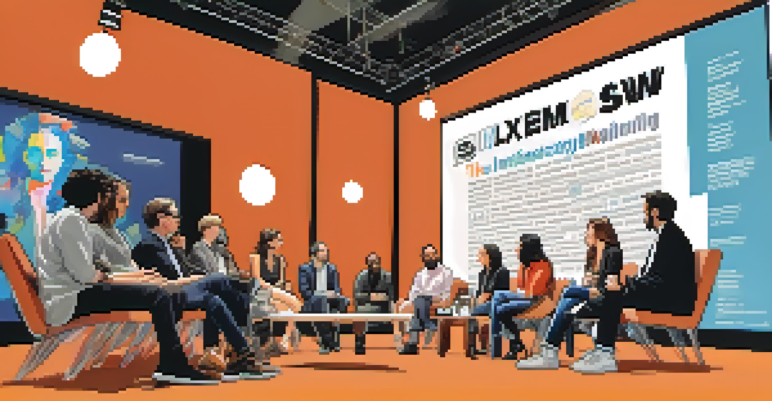 A panel discussion at the SXSW Festival with authors and industry leaders discussing literature and technology, while an audience listens intently.