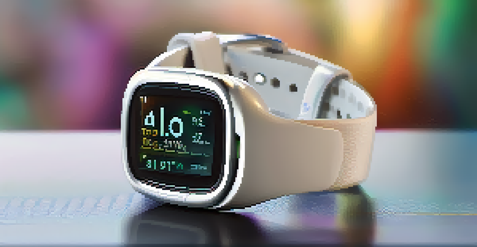 A high-tech wearable device displaying vital signs on a sleek surface, emphasizing health and technology.