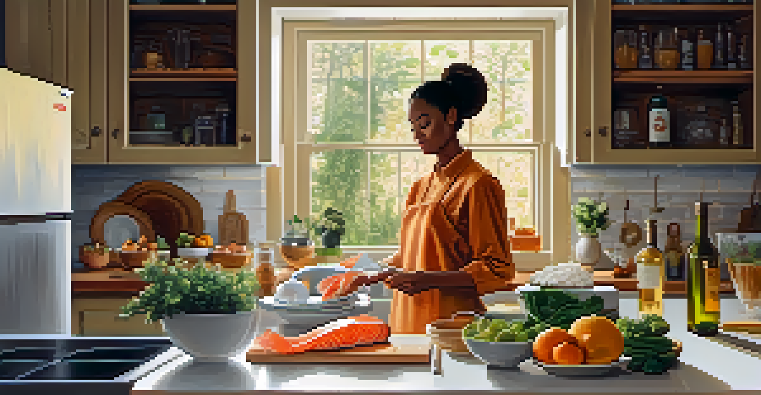 A home cook in a cozy kitchen experimenting with food and drink pairings.