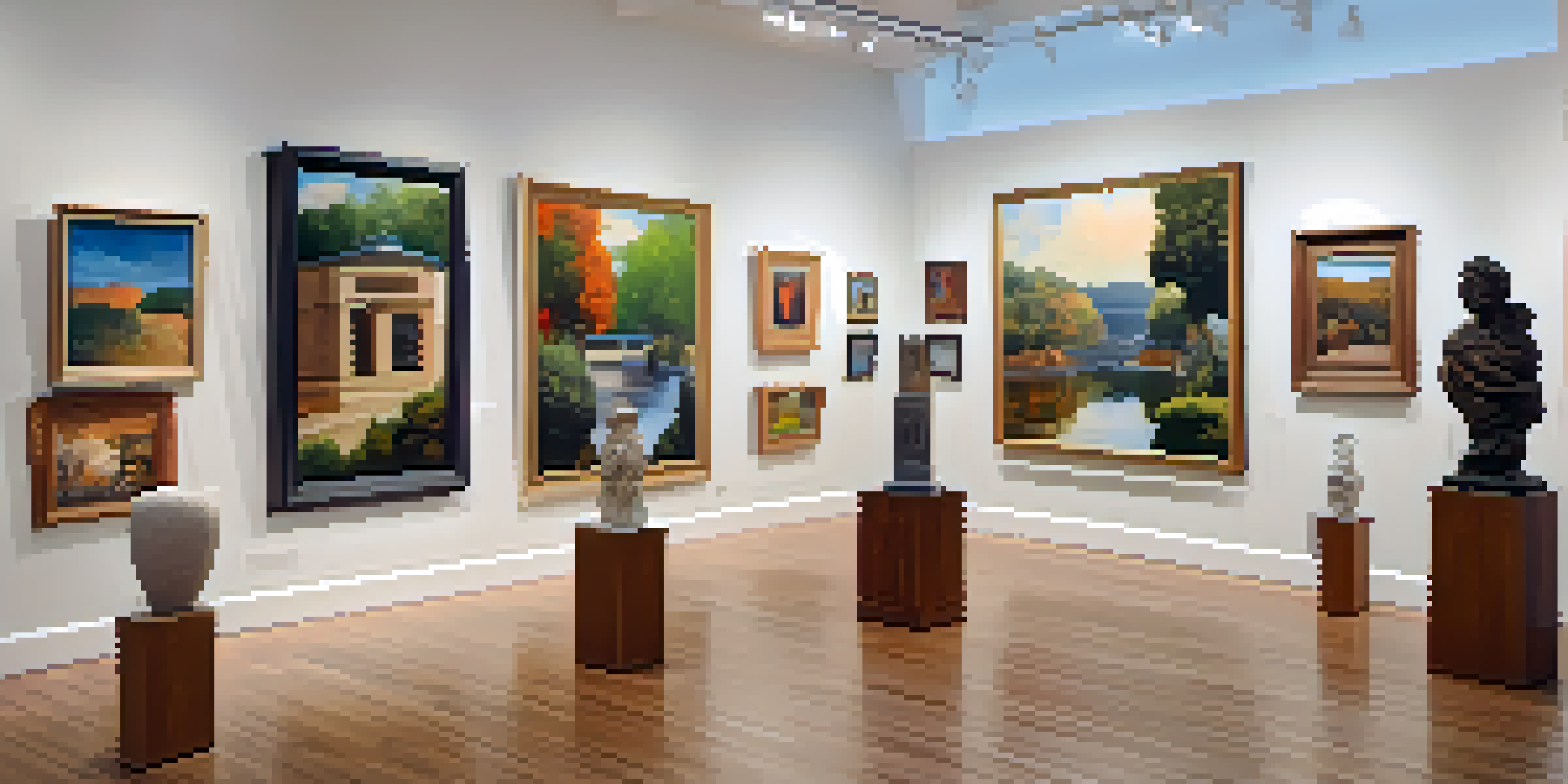 An interior view of a local art gallery filled with various artworks and visitors interacting.