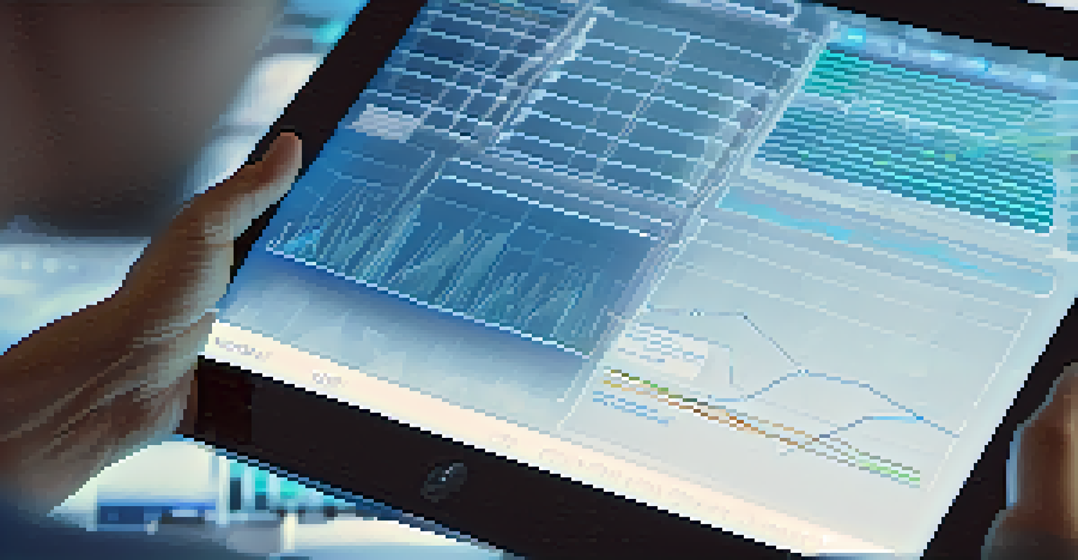 Close-up of hands on a tablet showcasing advanced AI application with data visualizations.