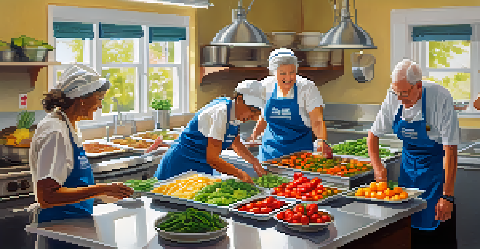 Volunteers preparing nutritious meals in a bright kitchen for Meals on Wheels Central Texas.
