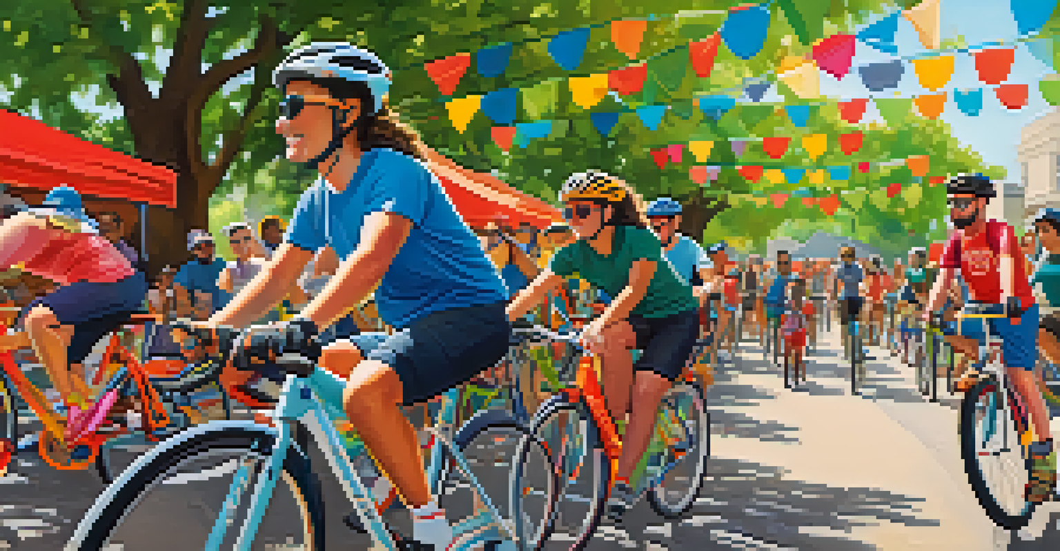 A community gathering of cyclists for Bike to Work Day in Austin, showcasing diversity and a festive atmosphere.