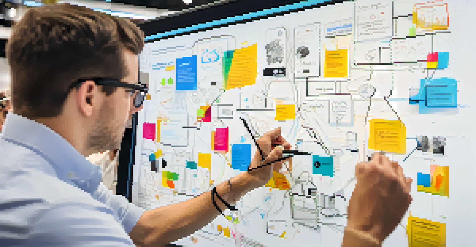 Close-up of a hands-on workshop at a tech conference with participants collaborating over a touchscreen display.