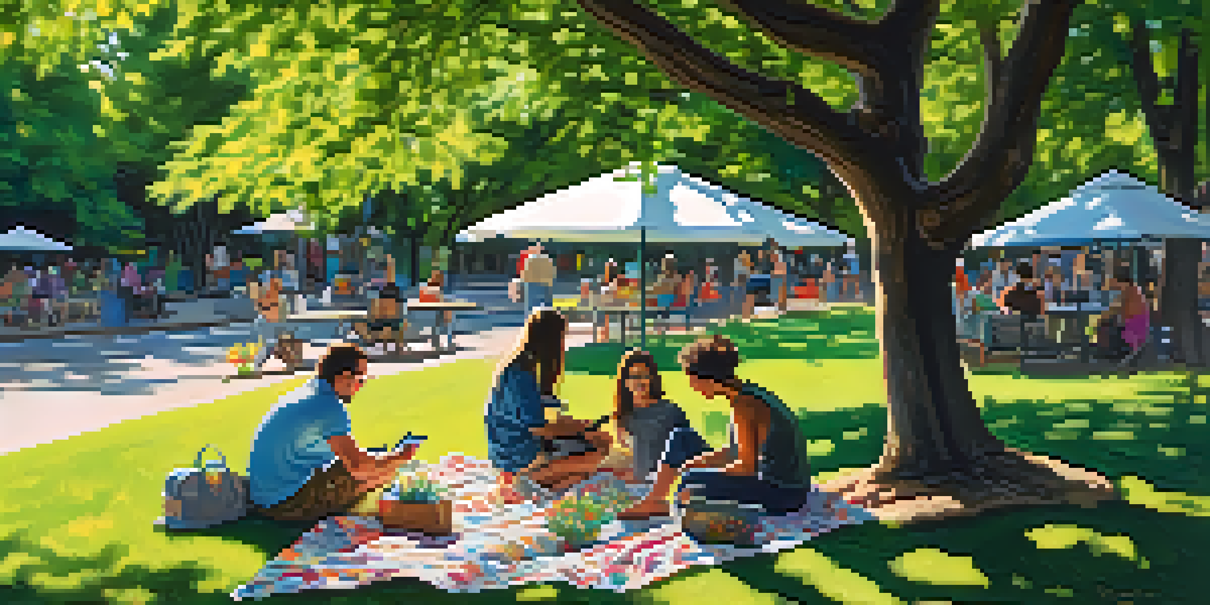 A person working on a laptop outdoors in Zilker Park, surrounded by trees and flowers, with sunlight filtering through the leaves.