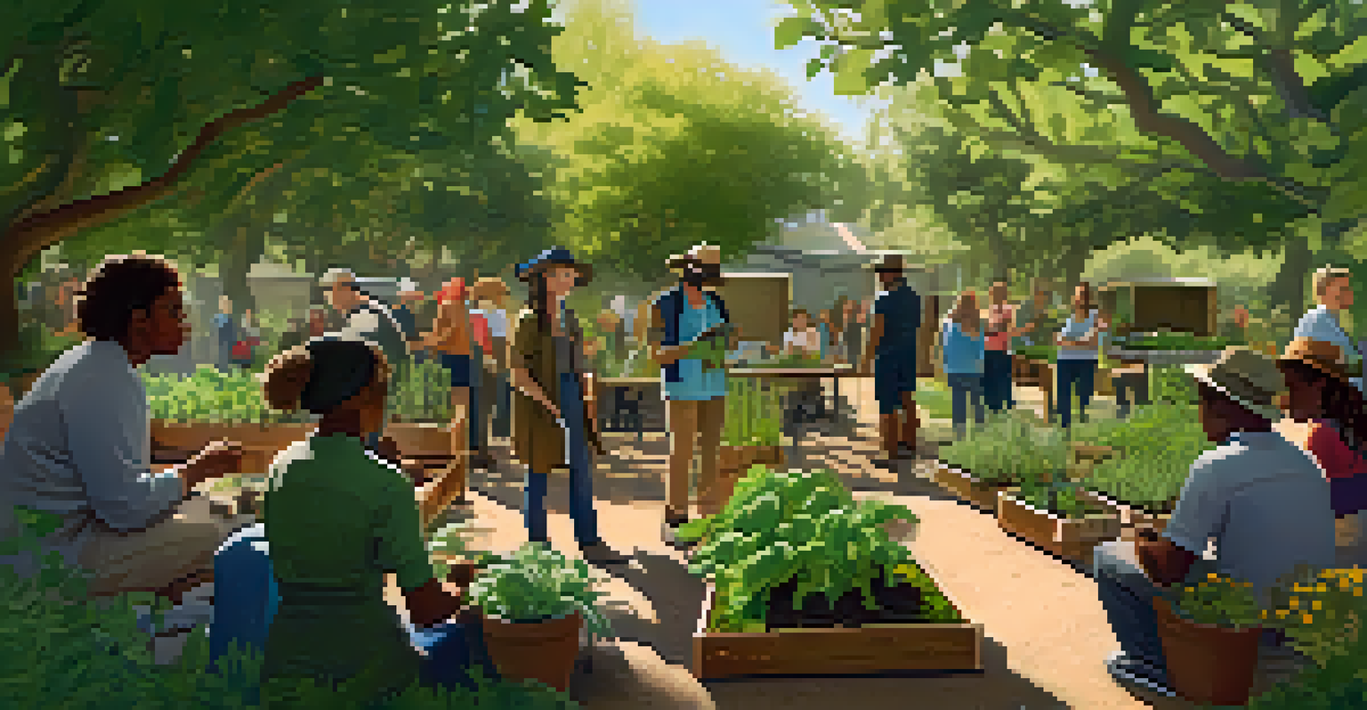A diverse group of people participating in a gardening workshop in a community garden, learning about sustainable practices.