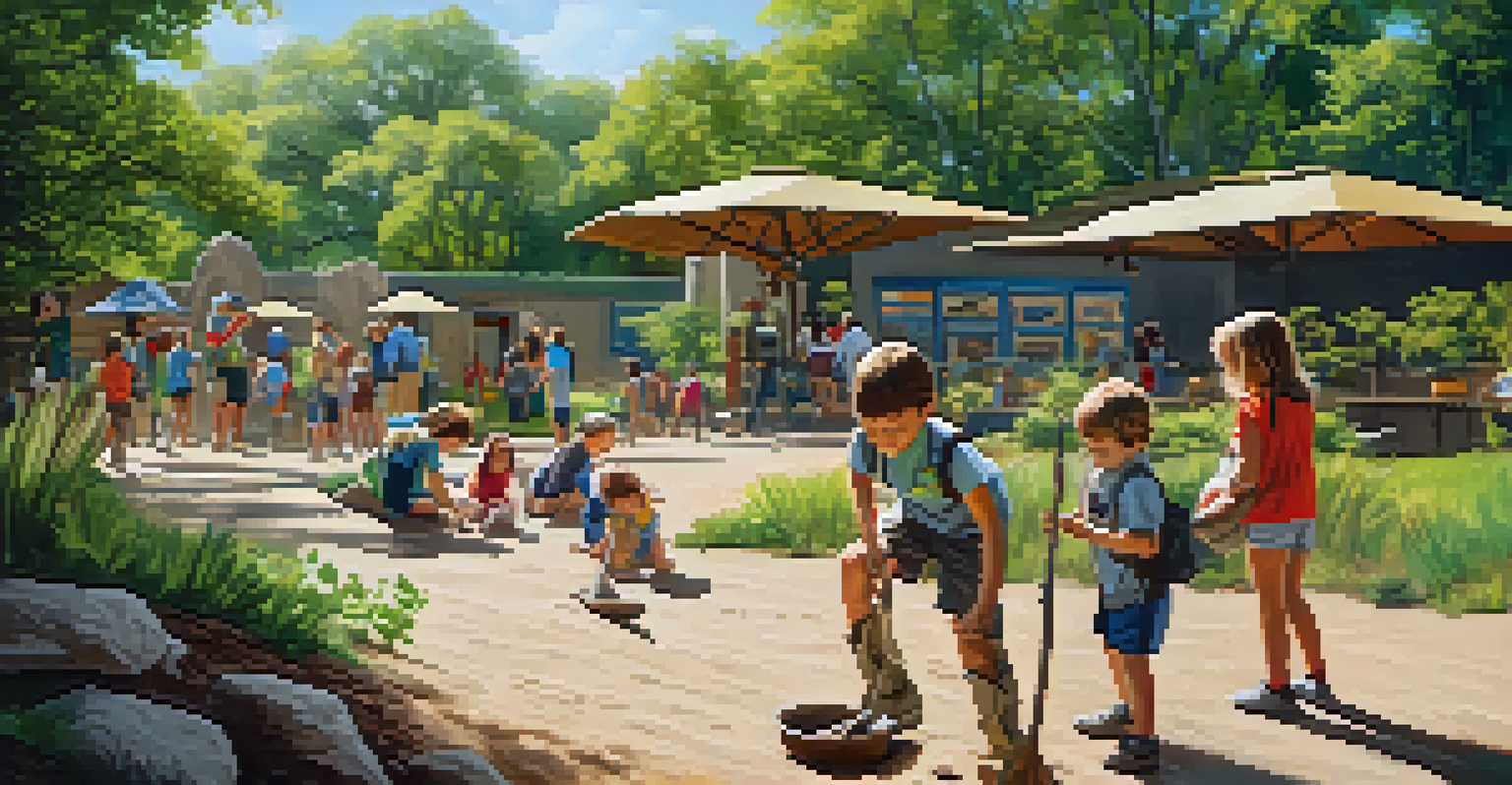 Children digging for fossils in the Dino Pit at the Austin Nature & Science Center on a sunny day.