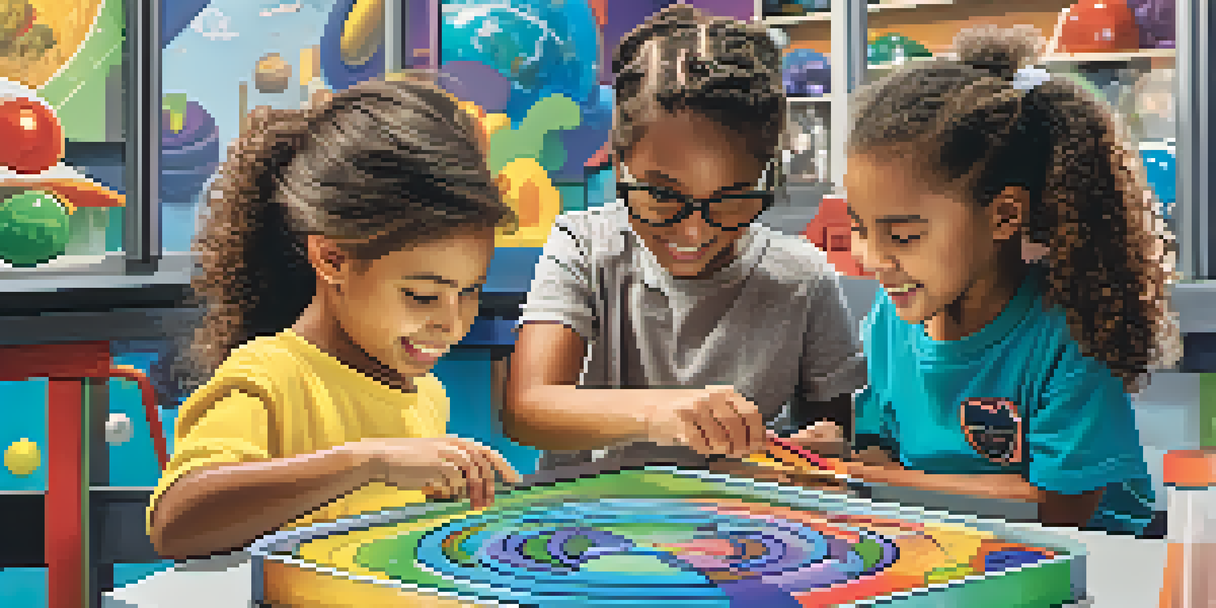 A lively children's museum setting with kids interacting with colorful science exhibits, highlighting a playful learning environment.