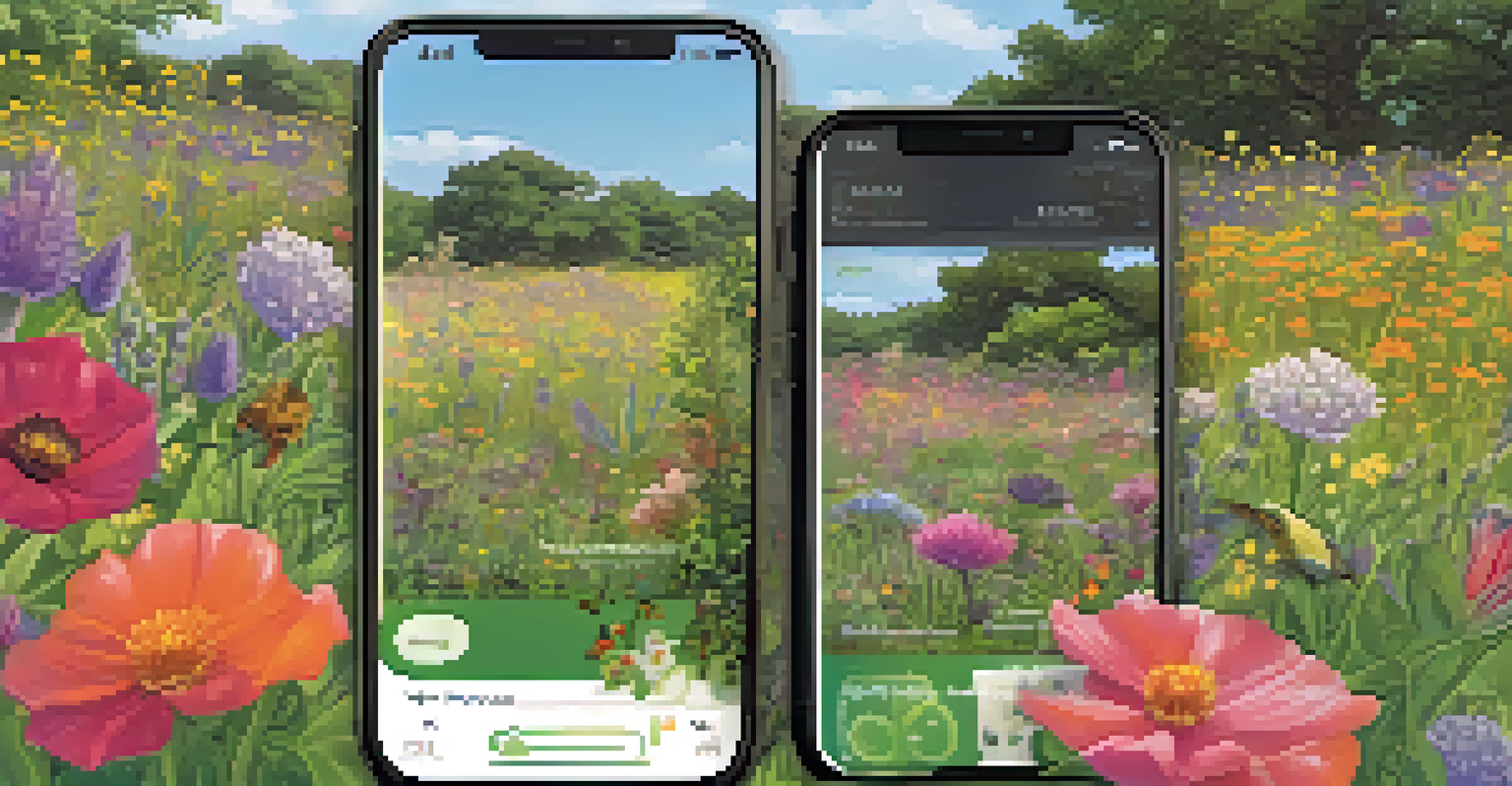 A close-up of a smartphone showing the iNaturalist app against a backdrop of colorful wildflowers.