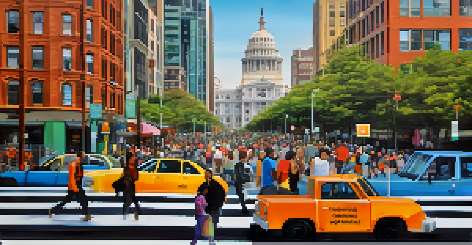A smartphone screen showing a social media post about grassroots advocacy in Austin against a blurred city street background.