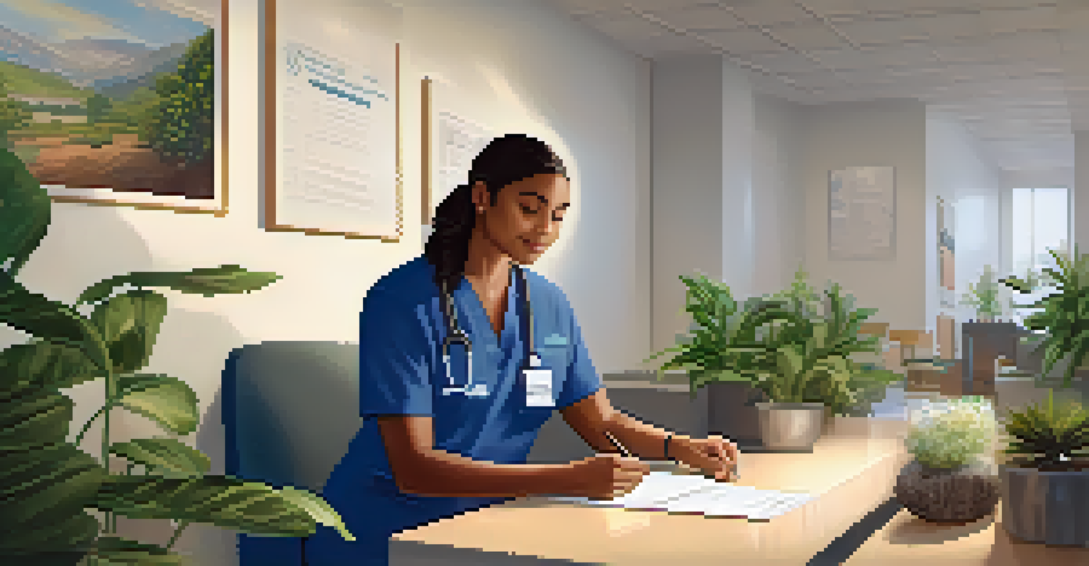 A healthcare worker handing a resource pamphlet to a young person in a comforting office setting, highlighting support for addiction recovery.