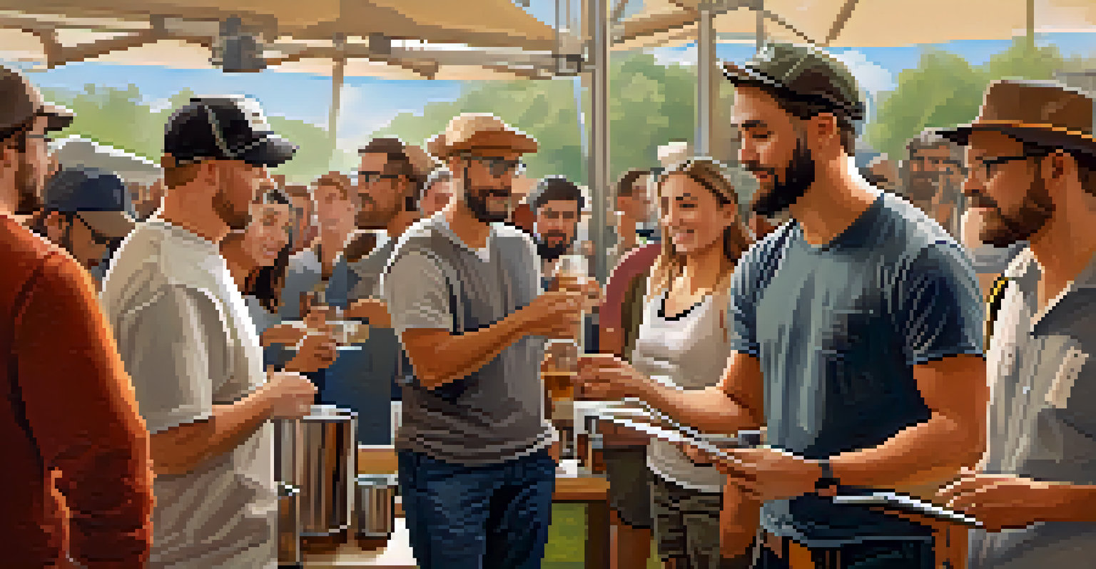 A brewer conducting a workshop at a craft beer festival, explaining the brewing process to an attentive audience with brewing equipment visible.
