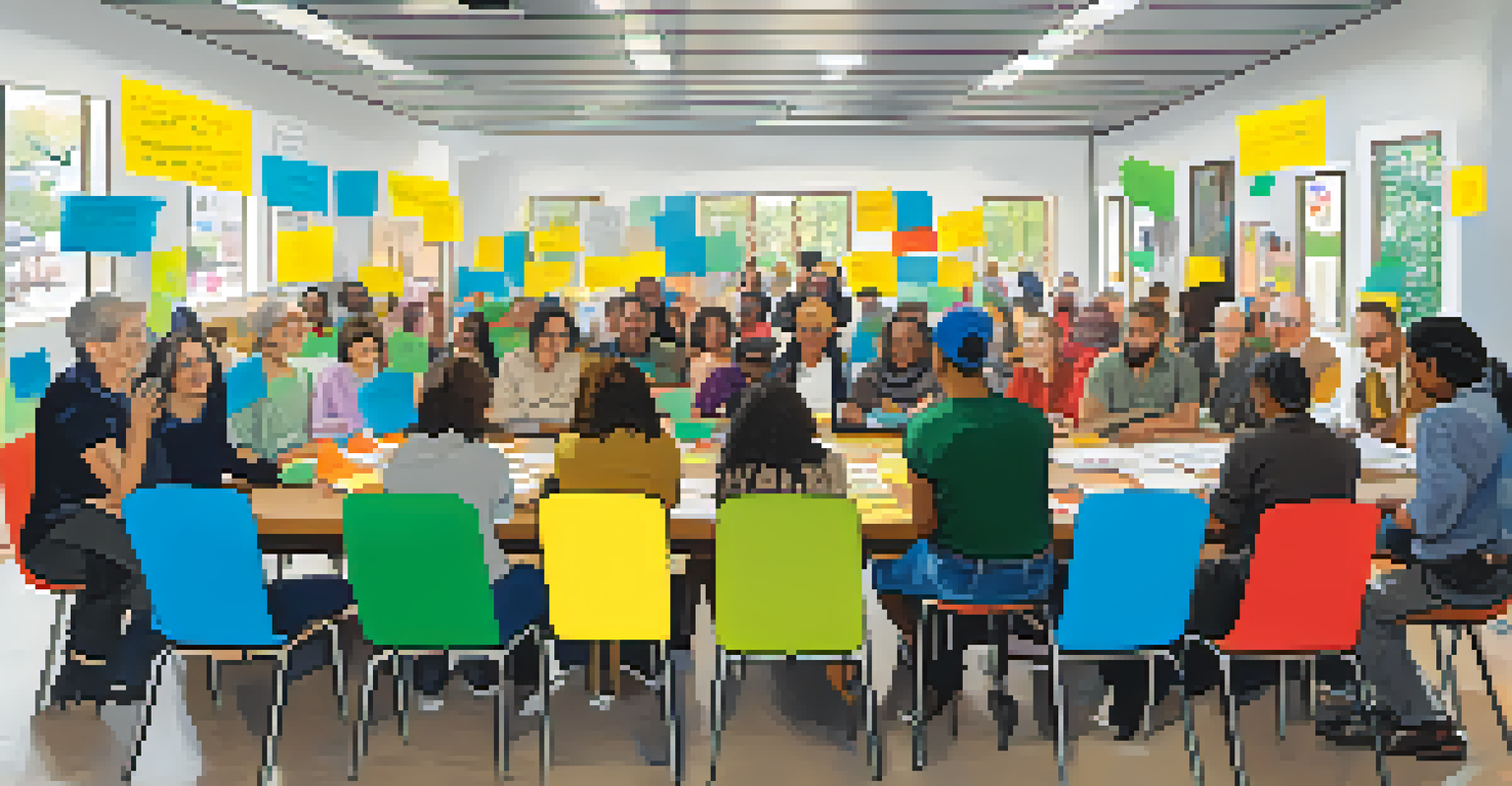 A community workshop in Austin where residents are discussing and voting on budget allocations, showcasing collaboration and participation.