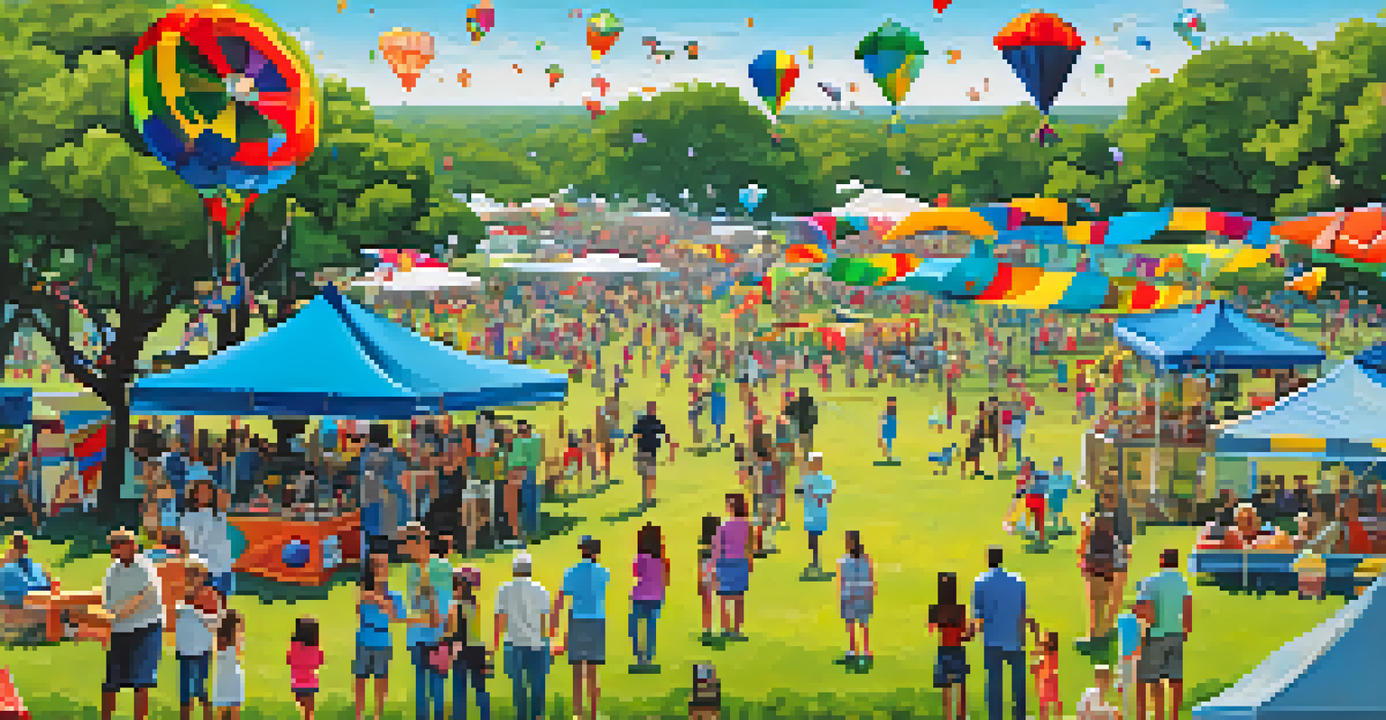 A picturesque kite festival with colorful kites soaring in a clear blue sky and families enjoying a picnic in the park.