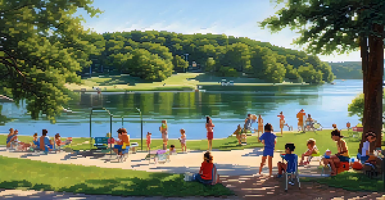 Families enjoying a sunny day at Lake Georgetown with picnicking and swimming activities.