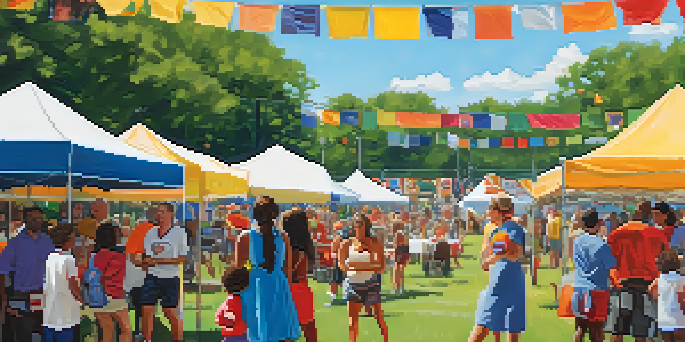 A lively community event in Austin with diverse attendees enjoying sports and local food vendors under a clear blue sky.