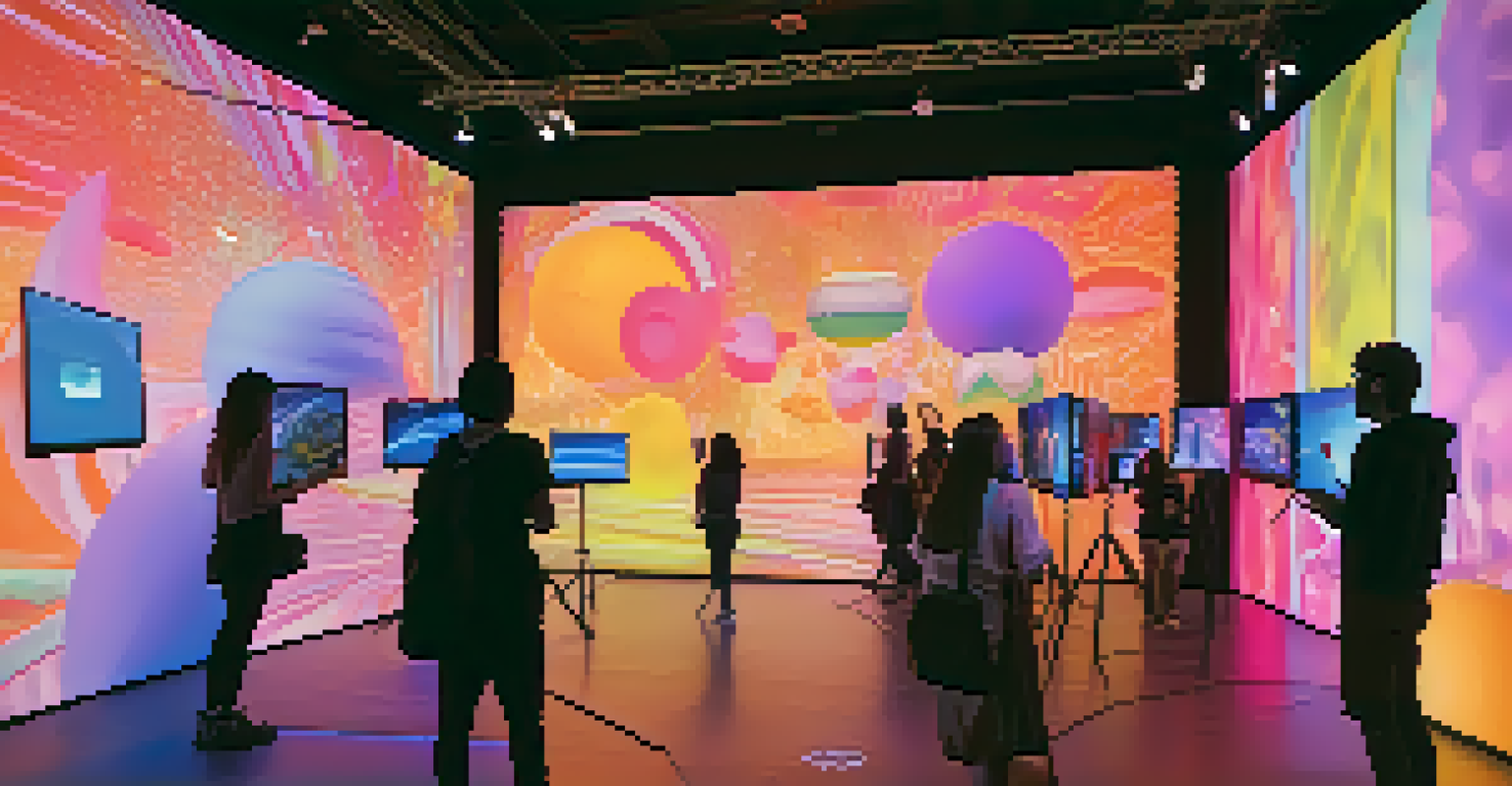 Visitors interacting with vibrant digital art installations at the Austin Museum of Digital Art.