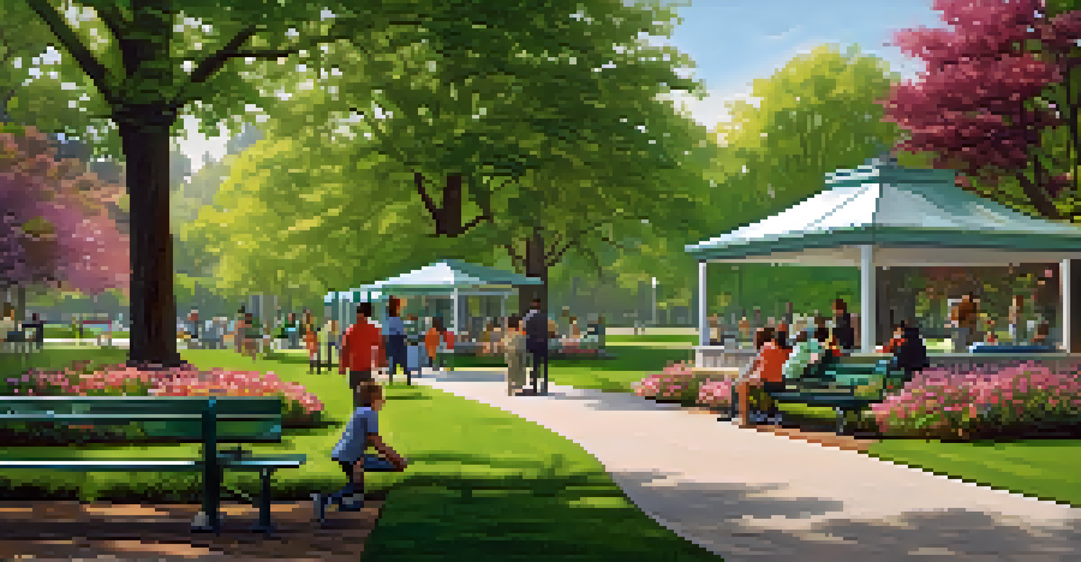 A park named after Julian C. Dunn with families enjoying the outdoors, featuring green lawns and a welcoming entrance sign.