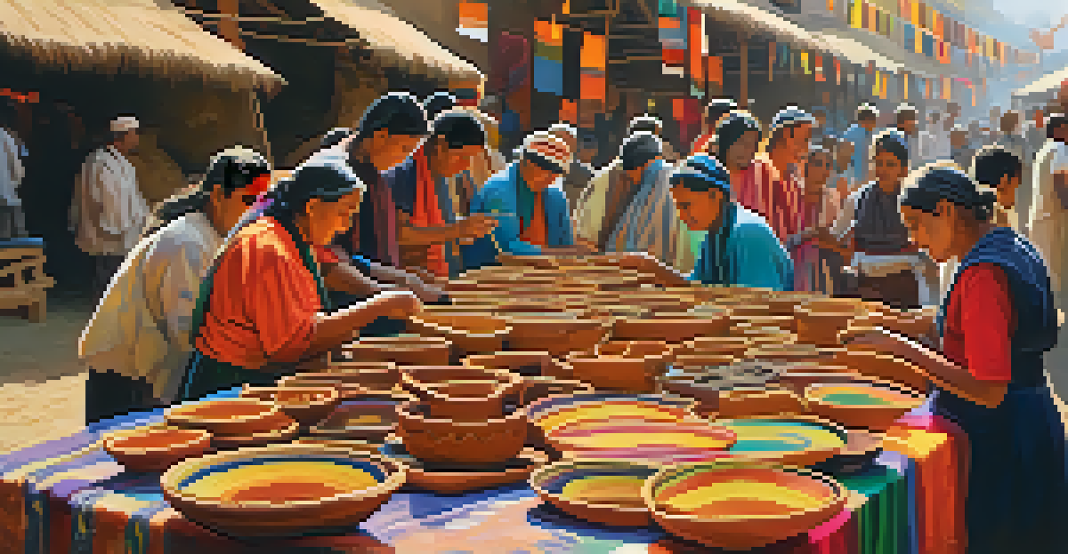 Artisans showcasing traditional crafts at a cultural festival with colorful banners and festival-goers.