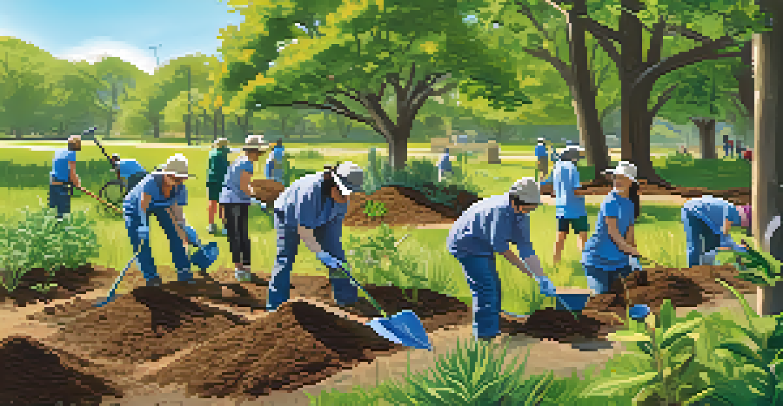 Volunteers planting native seedlings in a park, showcasing teamwork in wildlife conservation.