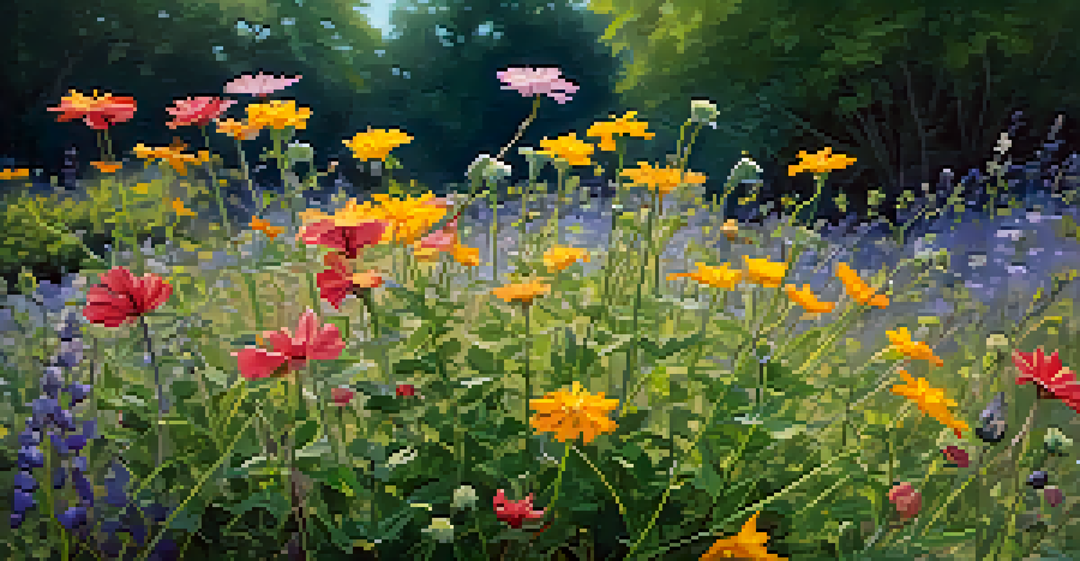 A close-up of blooming wildflowers with vibrant colors and intricate petal details.