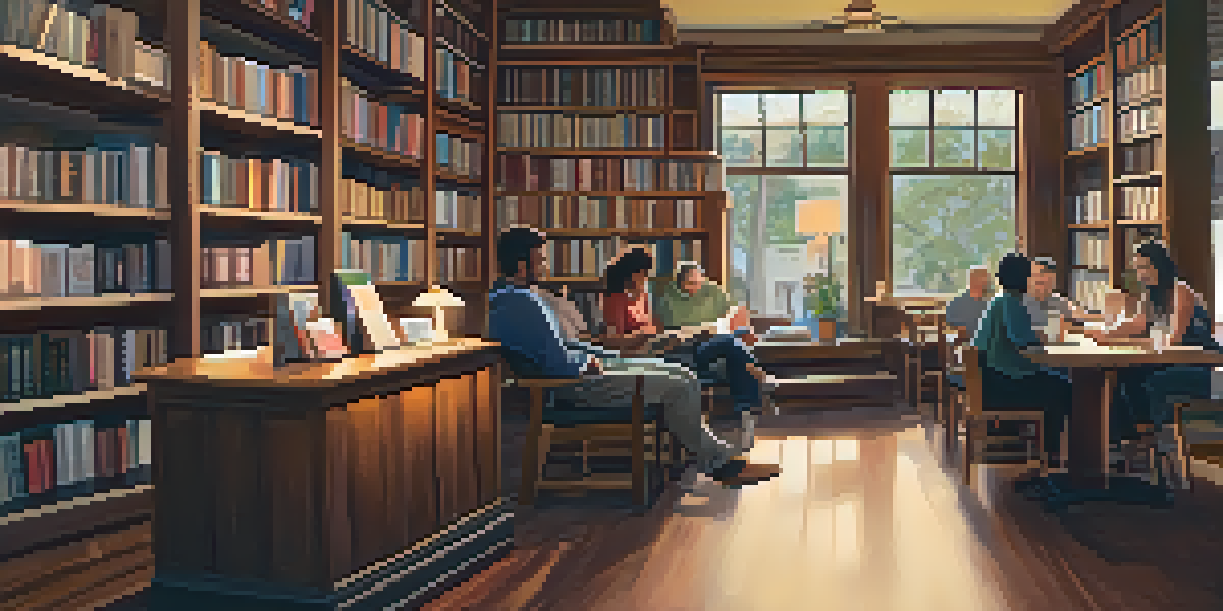 A warm and inviting independent bookstore with wooden shelves filled with books, a cozy reading nook, and people enjoying literature.