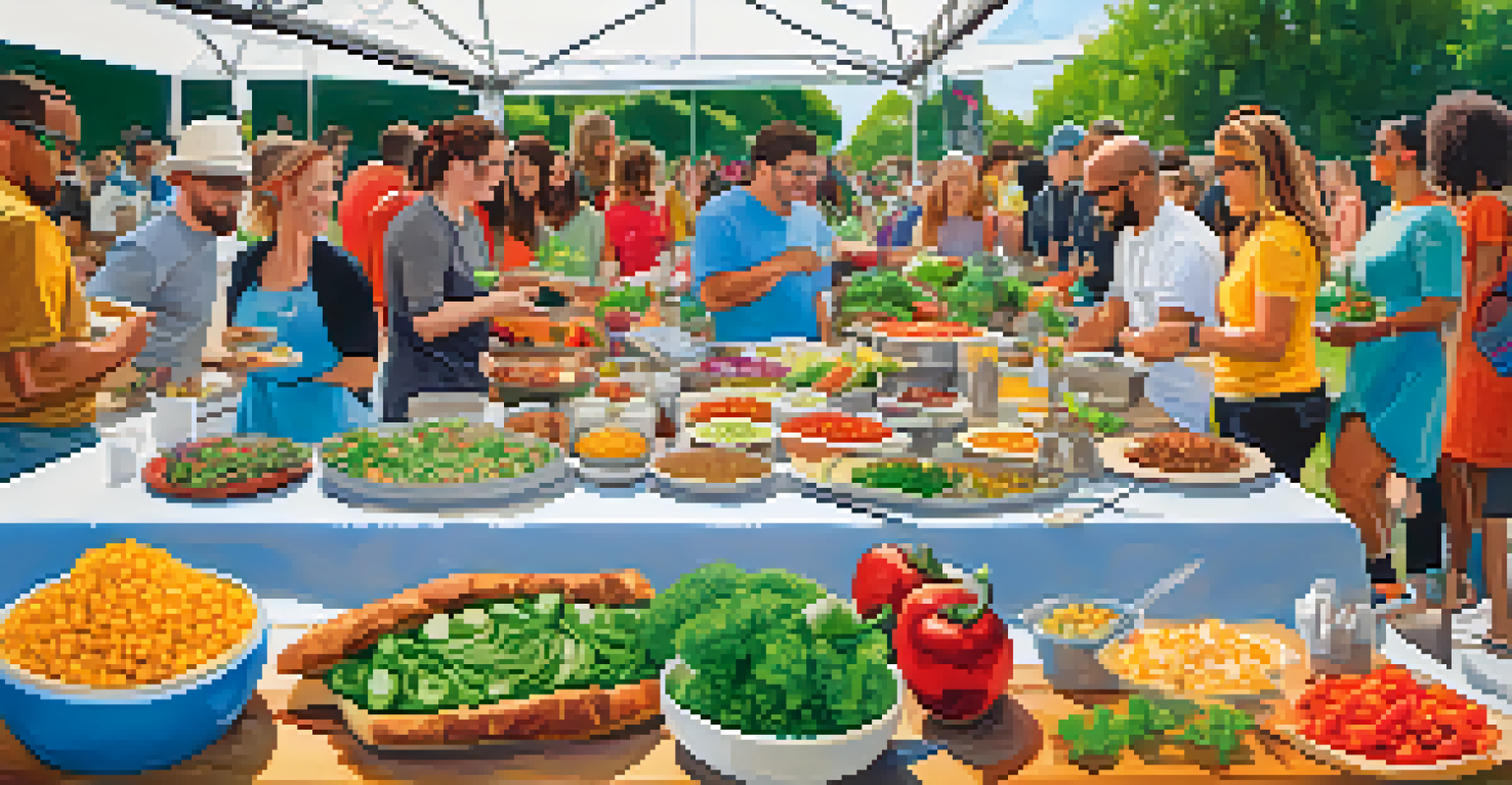 A lively scene at the Texas VegFest, featuring a variety of vegan dishes and chefs demonstrating cooking techniques to enthusiastic attendees.
