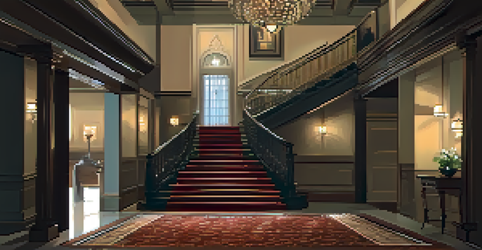 A hauntingly beautiful staircase in the Driskill Hotel with a faint silhouette of a bride in a white gown.