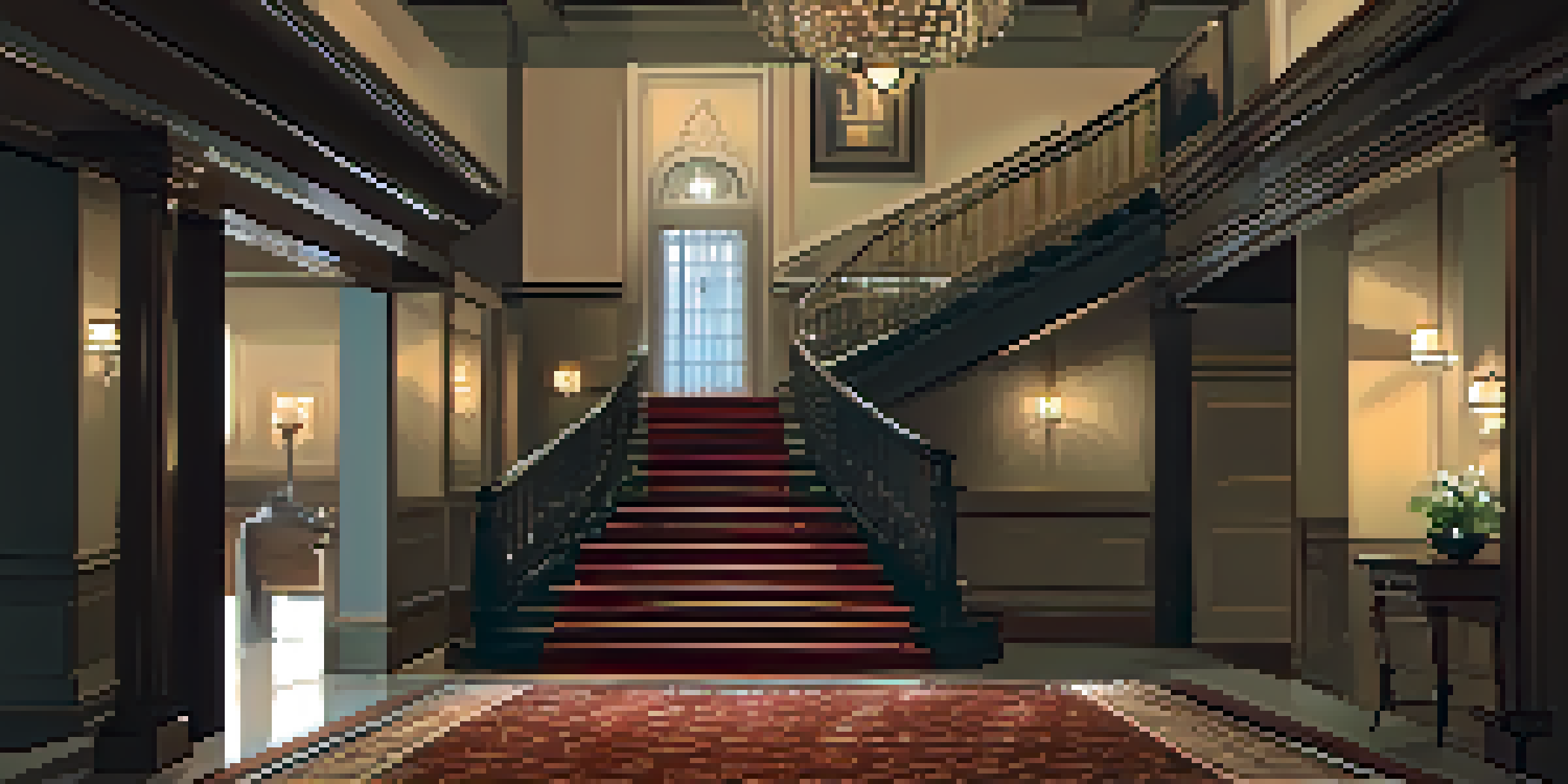 A hauntingly beautiful staircase in the Driskill Hotel with a faint silhouette of a bride in a white gown.