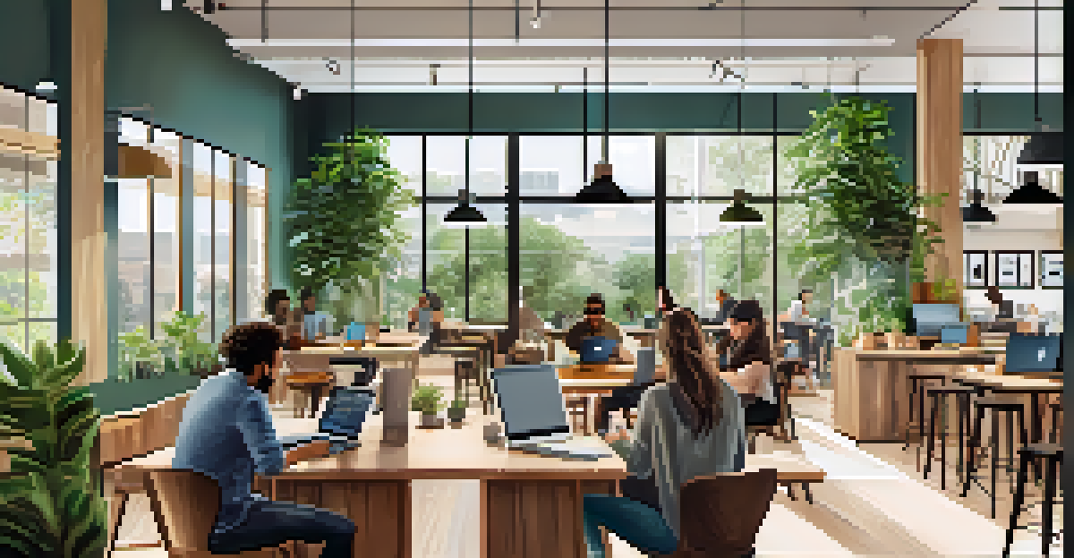 A modern co-working space in Austin with people collaborating and working in a bright, inviting environment.