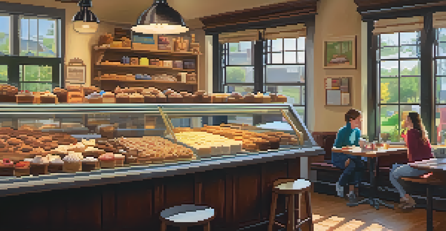 Inside a bakery with a display case filled with vegan and gluten-free desserts, and patrons enjoying their treats.