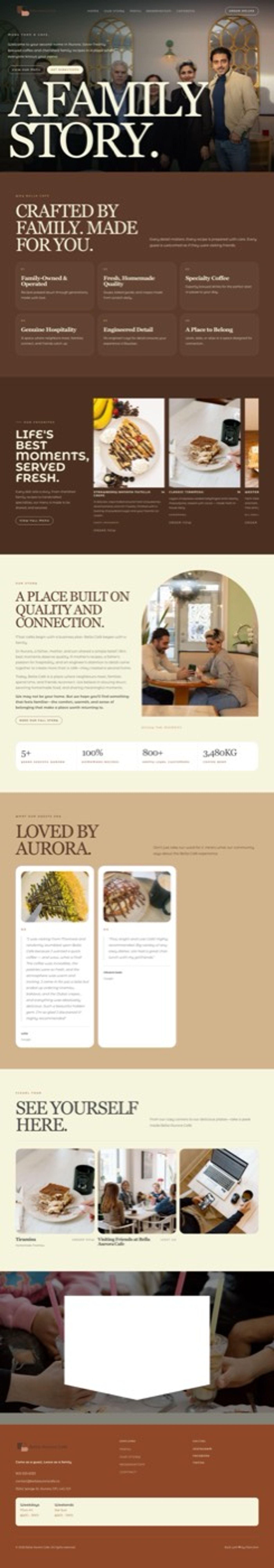 Full-page screenshot of the Bella Aurora Cafe website