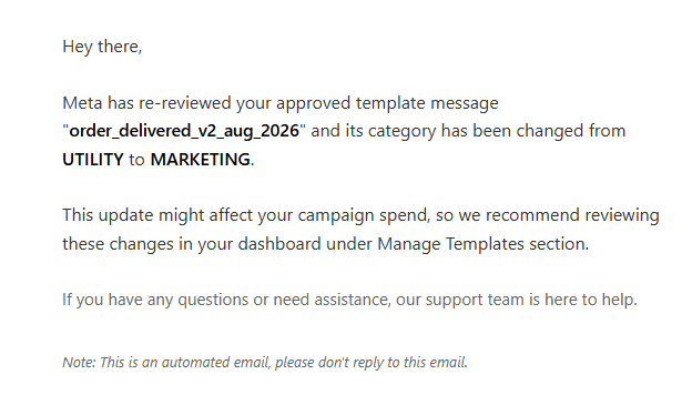 Auto conversion of utility message to marketing message