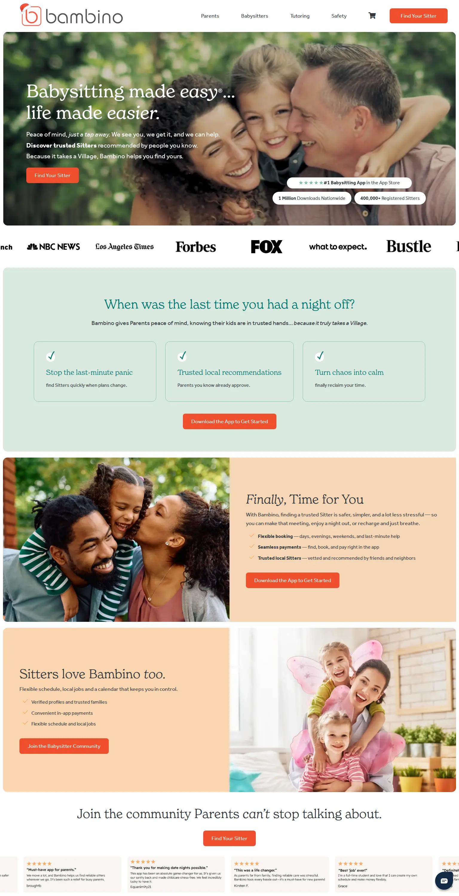 Screenshot of https://bambinositters.com/