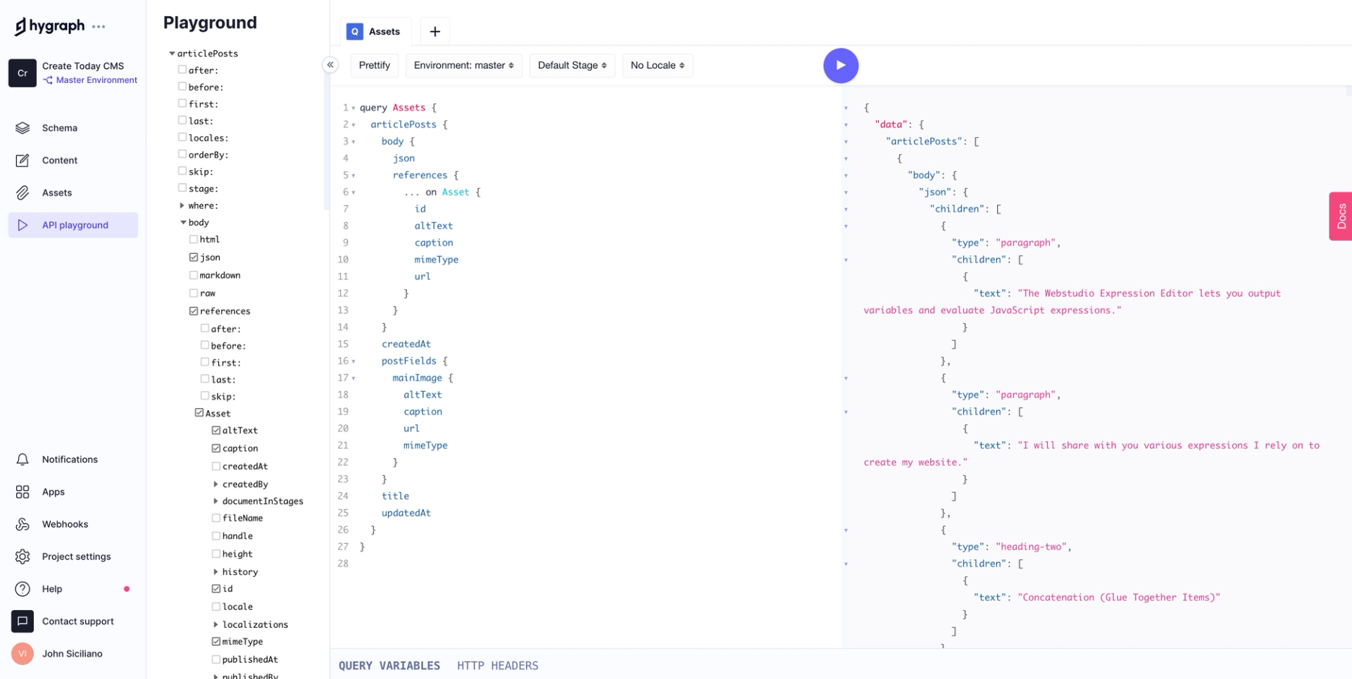 The Hygraph API playground