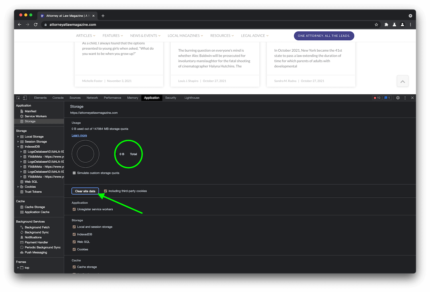 Click clear site data