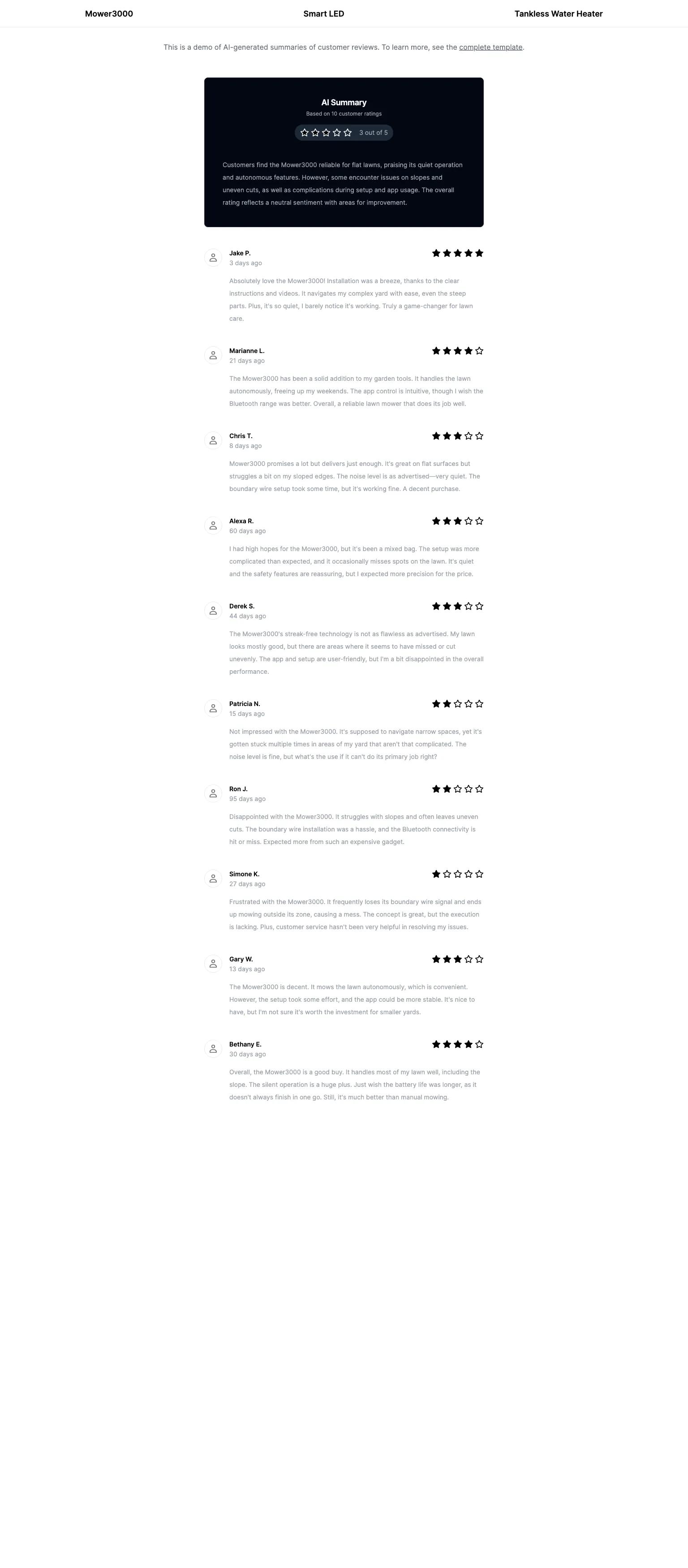 Customer Reviews Ai Summary screenshot