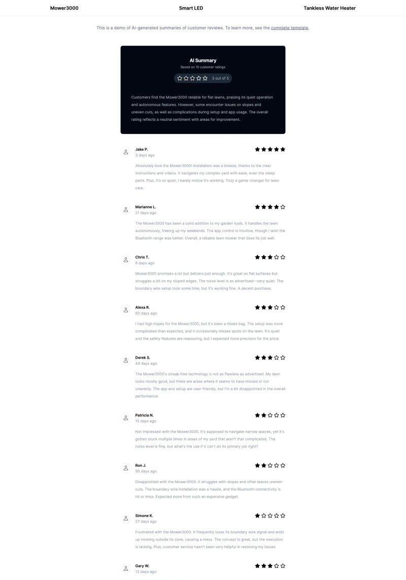 Customer Reviews Ai Summary screenshot