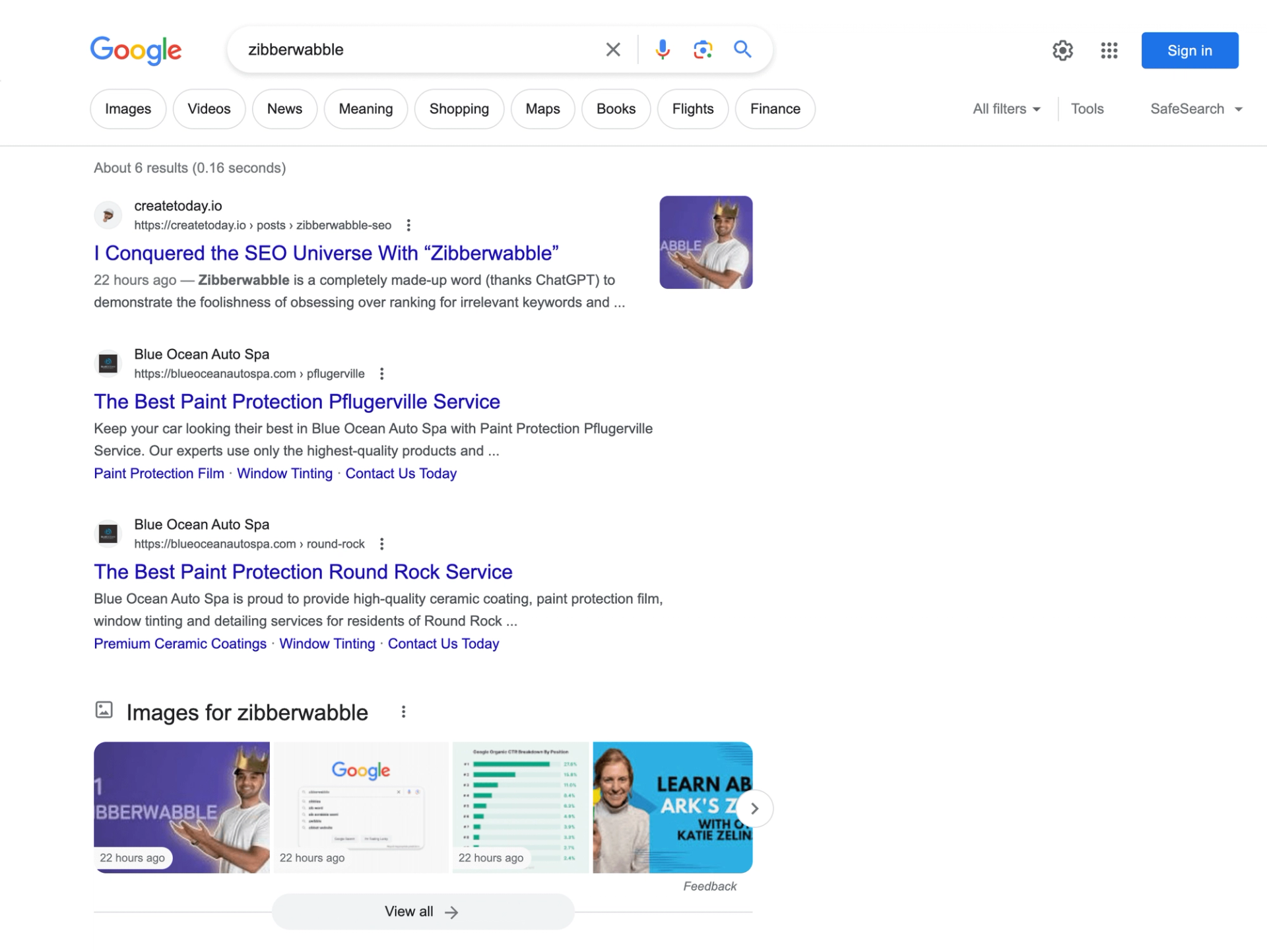 Zibberwable SERP this page first