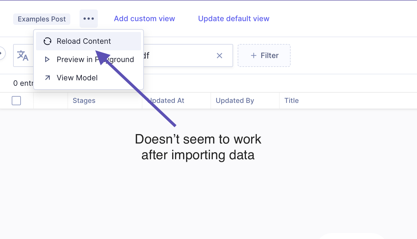 Reload content button in Hygraph