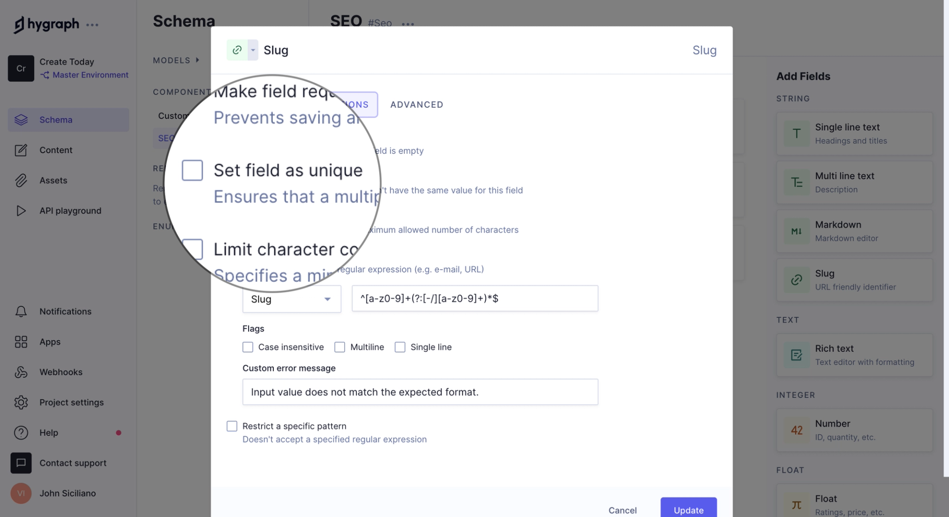 Disabled set field as unique for migrations