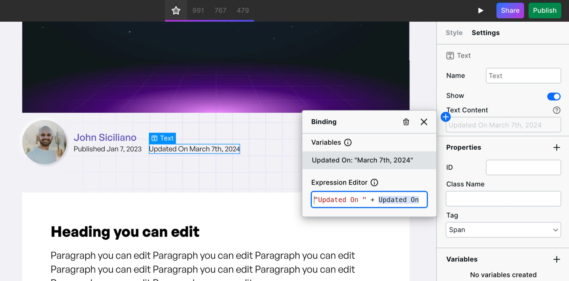 Concatenating items in Webstudio expression editor