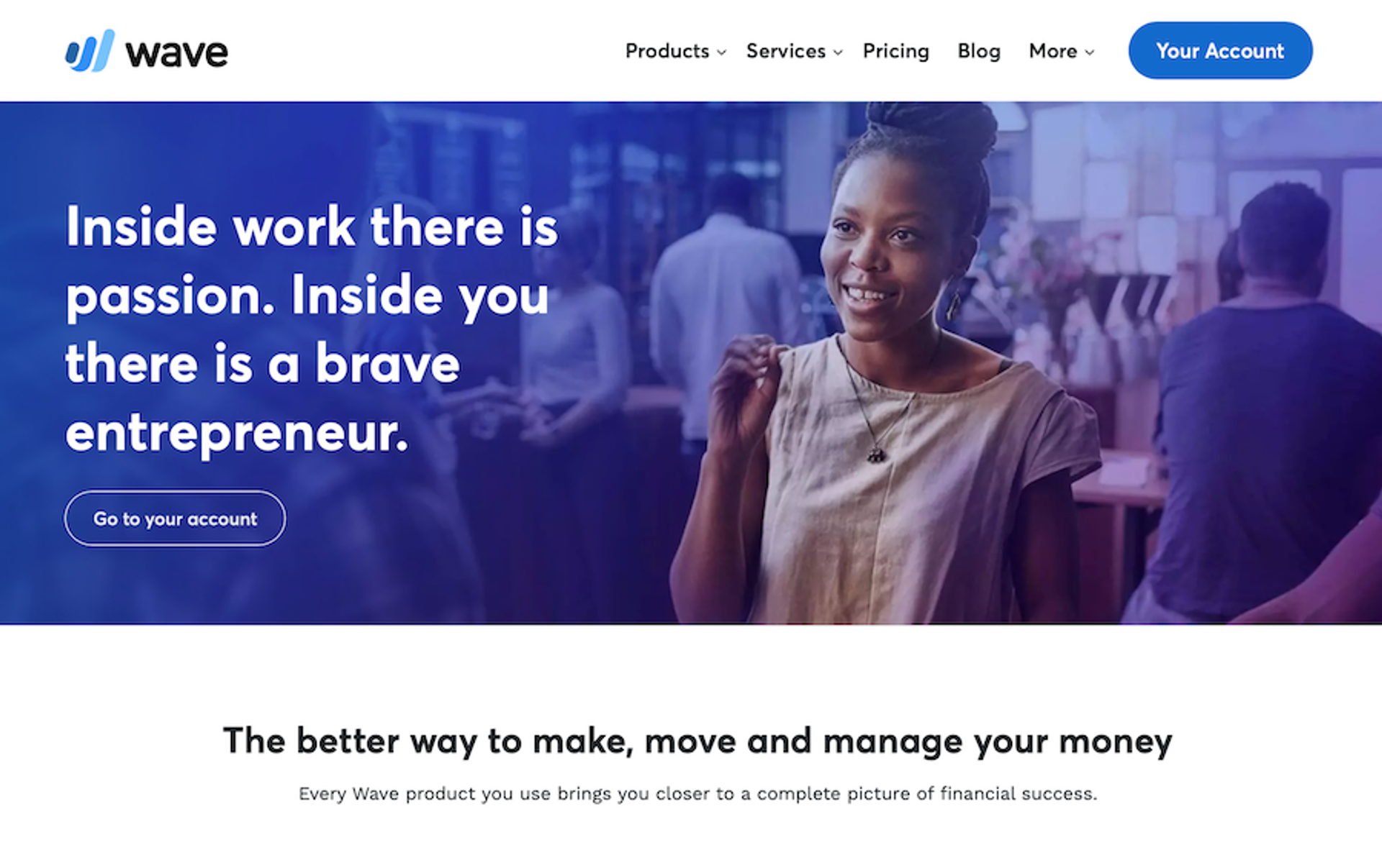 Screenshot of wave homepage for invoicing web design clients 