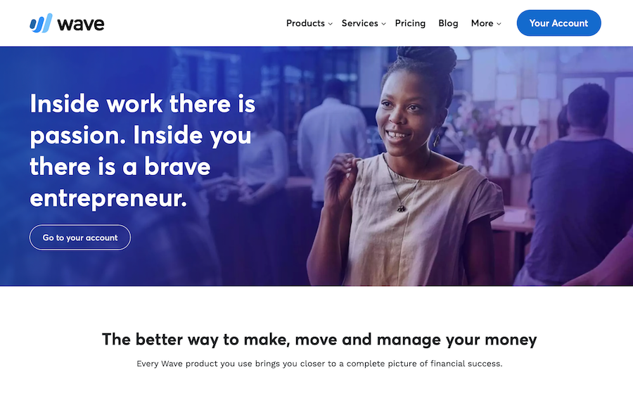 Screenshot of wave homepage for invoicing web design clients
