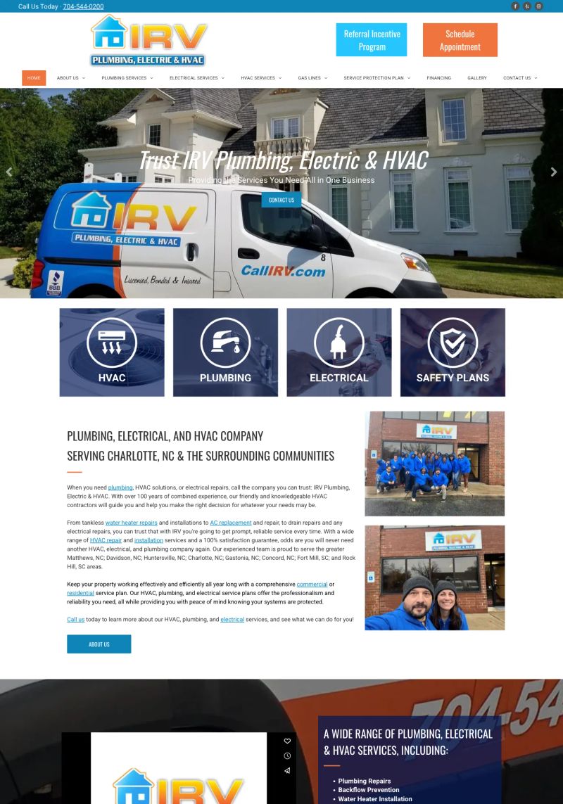 IRV Plumbing, Electric & HVAC screenshot