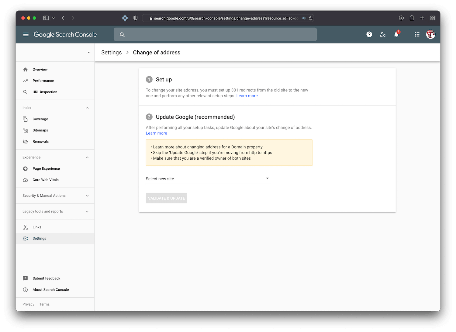 GSC change of address tool
