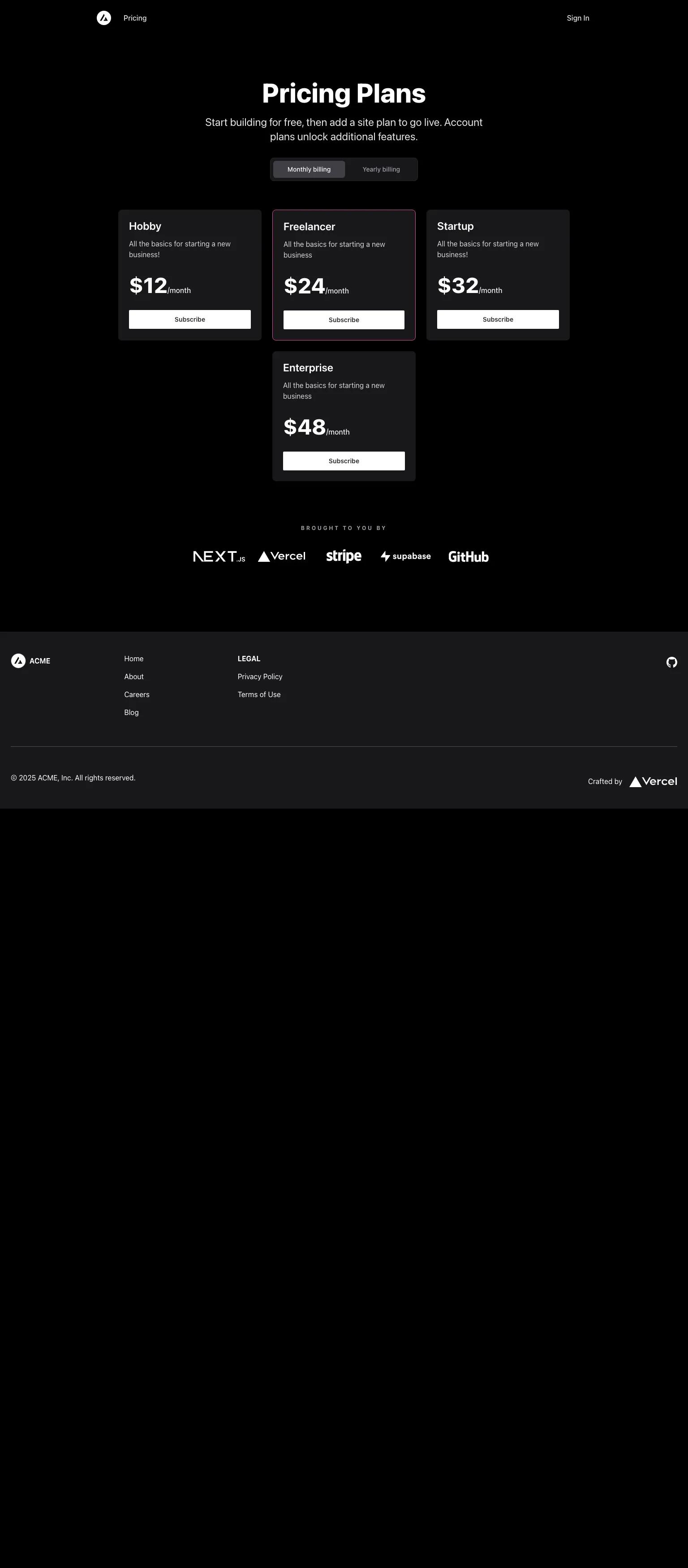 Stripe Subscription Starter screenshot